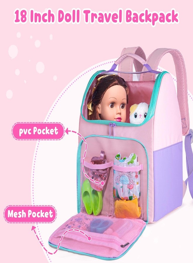 LoDrid 18 Inch Doll Carrying Backpack with Top Clear Window, Lightweight Puffy Storage Bag with Handle and Adjustable Straps, Travel Carrier Case for Dolls Clothes and Accessories, Pink, Bag Only - Image 2